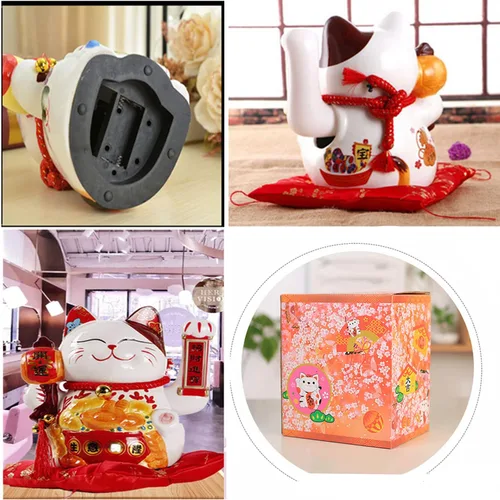 Vista 3 de YUDONG Gato de la fortuna de 10 pulgadas con brazo agitador operado en oro, gato chino Feng Shui Deoration para tiendas, restaurantes, sala de estar