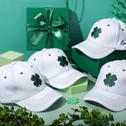 Vista 2 de Tigeen 4 unidades de sombrero de béisbol del día de San Patricio, gorra de béisbol de trébol, sombrero irlandés bordado de trébol, regalos