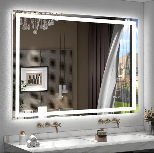 Vista 21 de Espejo de baño LED iluminado de 30 x 30 pulgadas para pared, espejo cuadrado de tocador con luces, regulable, antivaho, a prueba de roturas