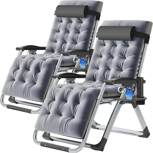 Vista 27 de Slsy Silla de gravedad cero, silla reclinable de salón con cojín y bandeja removibles para interior y exterior, silla reclinable plegable para patio