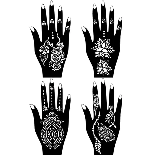 Vista 2 de Moricher kit de tatuajes de alheña, kits de tatuajes temporales, 5 conos, 96 plantillas, regalos para arte DIY, fiesta