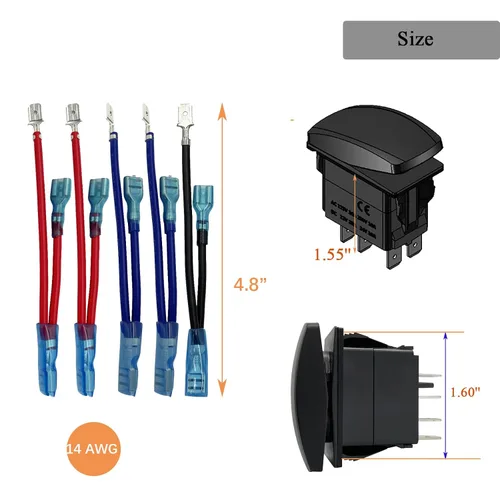 Vista 4 de Interruptor basculante momentáneo LED azul impermeable de 10 pines, interruptor momentáneo de encendido y apagado de 12 V/24 V, motor de CC