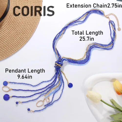 Vista 7 de Coiris Collar largo con cuentas de semillas múltiples, 10 collares largos con nudo de corbata para mujeres y niñas