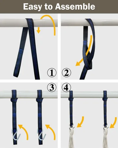 Vista 5 de Halalona Silla hamaca colgante de cuerda con 2 cojines y kits de herramientas, resistente y duradero, suave algodón tejido a mano, silla colgante