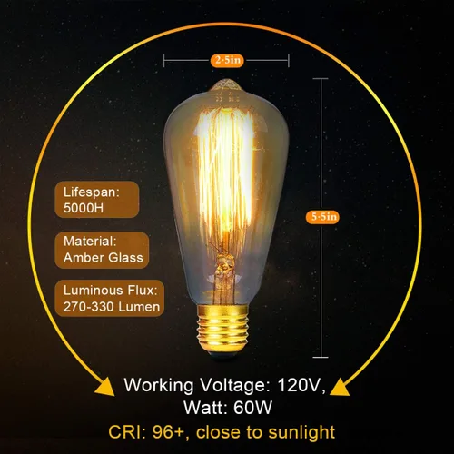 Vista 4 de LUXON Edison - Bombillas incandescentes ST64 de 60 vatios, estilo vintage antiguo, vidrio ámbar regulable de 2000 K, base cálida E26, para aplique