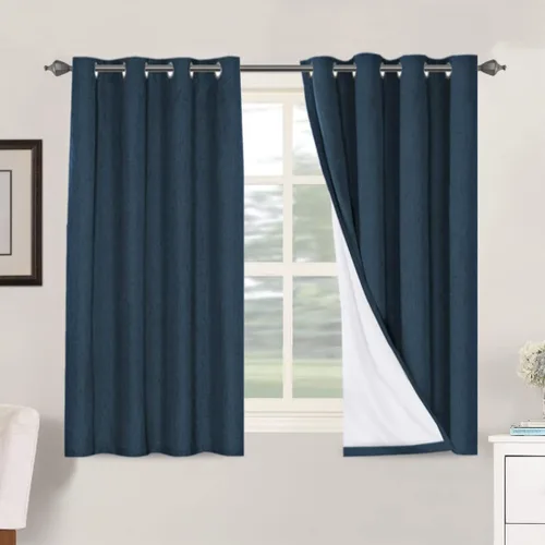 Vista 126 de H.VERSAILTEX Cortinas 100% opacas con aislamiento térmico, texturizadas, de lino, con bloqueo completo de calor y luz, para sala de estar y Negro