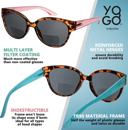 Vista 5 de Yogo Vision Bifocal Sunglasses for Women Reader Sunglasses Classic Retro Style Sun Protection Outdoors Eyewear