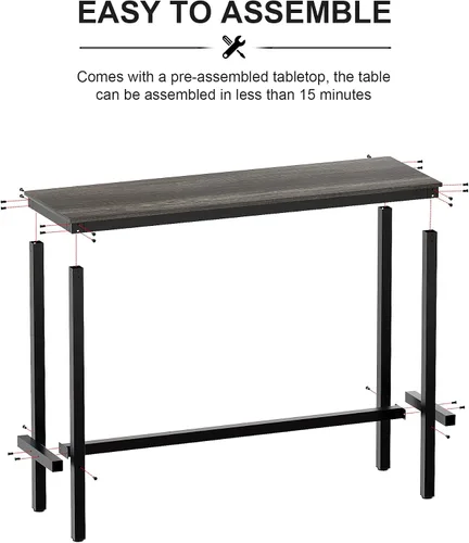 Vista 3 de Teraves Mesa de bar, mesa de bar con altura de barra, mesa de altura de mostrador con marco de metal resistente, mesa rectangular alta para cocina