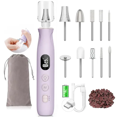 Vista 11 de Kit profesional de taladro de uñas: lima de uñas eléctrica con pantalla LCD y lámpara, amoladora de uñas gruesas de larga duración, herramientas