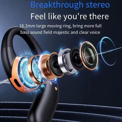 Vista 3 de Auriculares abiertos inalámbricos Bluetooth 5.3 conducción de aire en los oídos, IPX5 impermeables para deportes, micrófonos de llamada clara, Negro