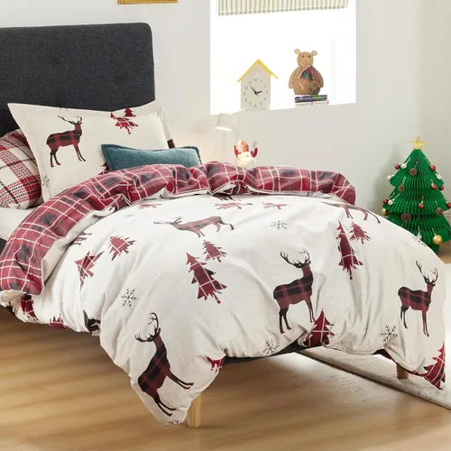Vista 2 de Bedsure Juego de funda de edredón de Navidad tamaño individual, juego de ropa de cama festivo para niños con un diseño reversible a cuadros