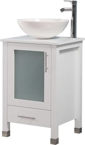 Vista 9 de Mueble de baño de 20 pulgadas con lavabo combinado, fregadero de cerámica circular blanca (negro)