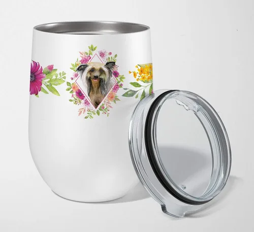 Vista 61 de Caroline's Treasures CK4110TBL12 Afghan Hound Pink Flowers - Vaso de vino aislado de acero inoxidable de 12 onzas con tapa, bonita taza de viaje