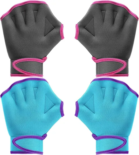 Vista 14 de Sumind - 2 pares de guantes de natación para mujeres y hombres, guantes de neopreno con malla para aeróbicos acuáticos, ejercicio de piscina, Negro