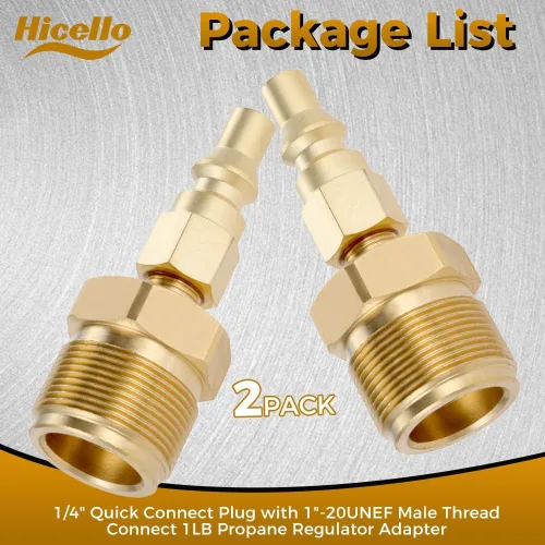 Vista 3 de 2 enchufes de conexión rápida de 1/4 pulgadas con rosca macho de 1 "-20UNEF Adaptador regulador de propano de 1 libra, conector de propano de latón