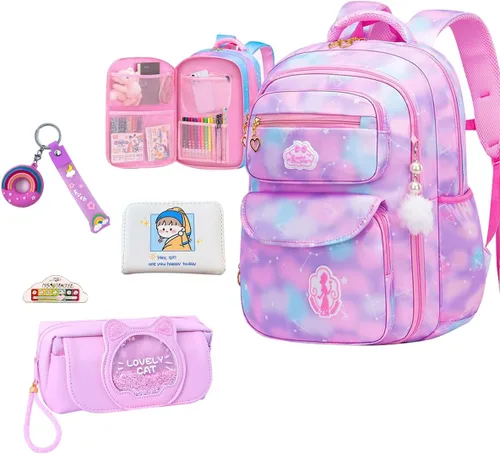 Vista 5 de Mochila escolar azul para niños, 5 unidades, para computadora portátil, bolsa de hombro, mochila escolar para estudiantes, adolescentes, niños
