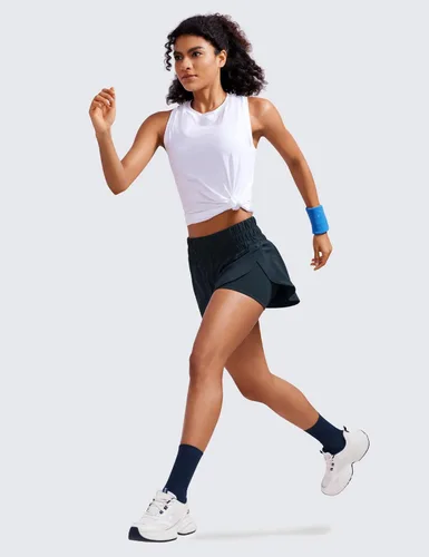 Vista 4 de CRZ YOGA Pantalones cortos de correr de cintura alta para mujer de 3 pulgadas, transpirables, para atletismo, tenis, gimnasio, entrenamiento