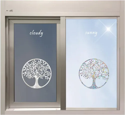 Vista 2 de Calcomanías de ventana anticolisión de arco iris de árbol para golpes de pájaros, 12 piezas Prism - Adhesivos de vinilo no adhesivos para ventana