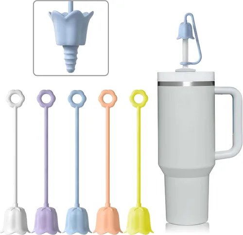 Vista 10 de 5 fundas de popote de silicona para vaso Stanley Yeti, tapa de popote reutilizable para beber fácil de limpiar, a prueba de polvo, compatible