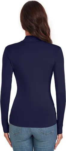 Vista 5 de ACIEMR Camisetas de manga larga con cuello alto falso para mujer, ajustadas, básicas, para mujer