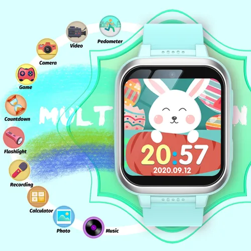 Vista 37 de Reloj inteligente para niños con juegos de rompecabezas, pantalla táctil HD, cámara de video, reproductor de música, podómetro, reloj despertador