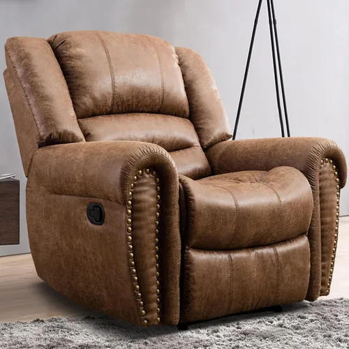Vista 11 de INZOY Silla reclinable de cuero, sofá reclinable manual resistente, sofá individual para sala de estar, asientos de cine en casa, color marrón