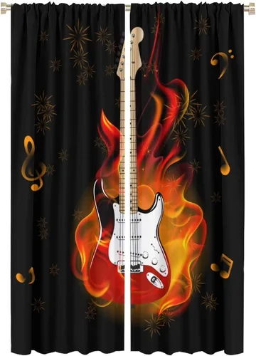 Vista 34 de Cortinas de música rock para adolescentes, tratamiento de ventana de guitarra electrónica para dormitorio, sala de estar, cortinas de ventana