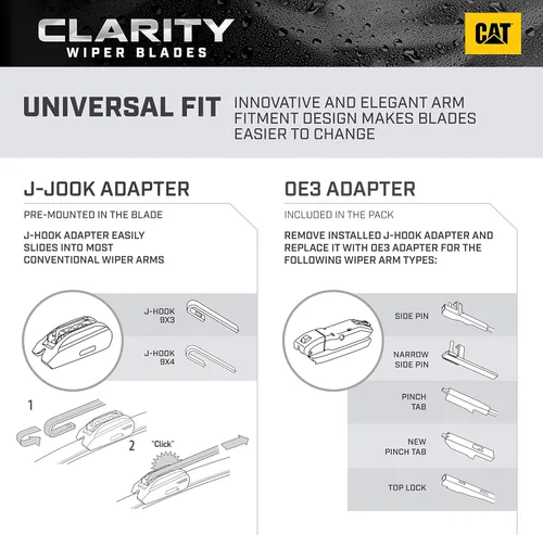Vista 5 de CAT Clarity - Limpiaparabrisas delantero de ajuste universal, repuesto directo de equipo original de rendimiento prémium, ajuste universal