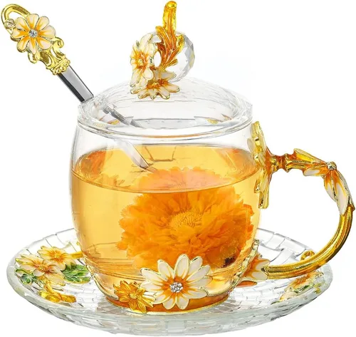 Vista 9 de Taza de café de vidrio, regalo de cumpleaños y Navidad para mujeres, mamá, hermana, novia, compañera de trabajo, taza de té de flores y mariposas
