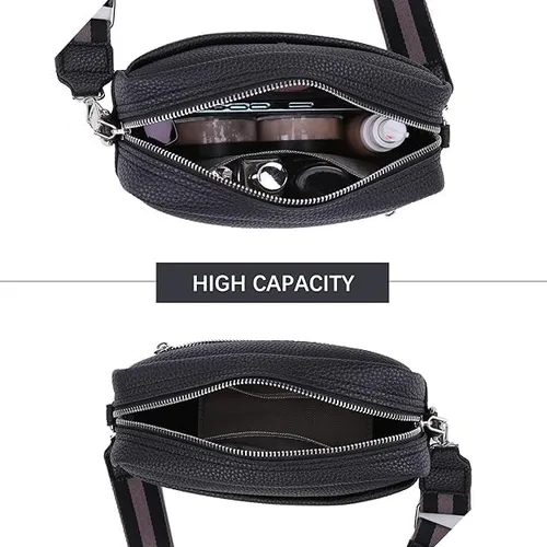 Vista 5 de Bolsos cruzados de cuero para mujer, bolso cruzado para cámara, bolso de correa gruesa, bolso de hombro pequeño de moda con correa de guitarra