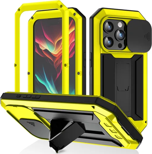 Vista 12 de Simicoo Funda compatible con iPhone 14 con protector de cámara de pantalla con función atril, resistente al agua, de metal militar, resistente
