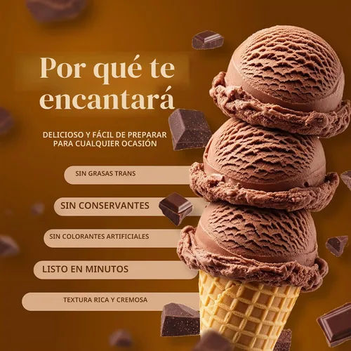 Vista 3 de Triple Scoop - Mezcla de helado de chocolate prémium para hacer helados. Simple, fácil, delicioso. De mezcla gourmet a máquina en 5 minutos, hace 2