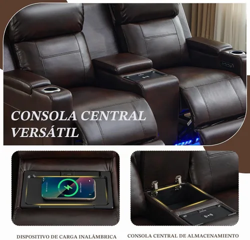 Vista 9 de Sofá biplaza reclinable eléctrico con consola, sofá biplaza reclinable de doble motor con reposacabezas eléctrico/carga inalámbrica/luz