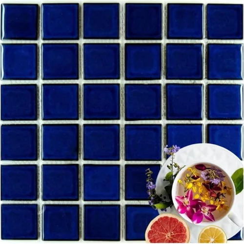 Vista 11 de Tenedos Azulejo de mosaico de porcelana con patrón cuadrado azul cobalto de alta calidad de 2 x 2 pulgadas (no se pega ni se pega) para cocina