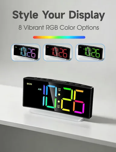 Vista 4 de Cadmos Reloj Despertador Extra Fuerte para Personas de Sueño Pesado Adultos, Adolescentes, Niños, Reloj Arcoíris para Dormitorios, Pequeño Reloj