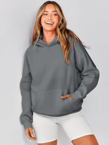 Vista 3 de Caracilia Sudaderas con capucha de gran tamaño para mujer, de forro polar, manga larga, con bolsillos, ropa de moda para otoño 2024