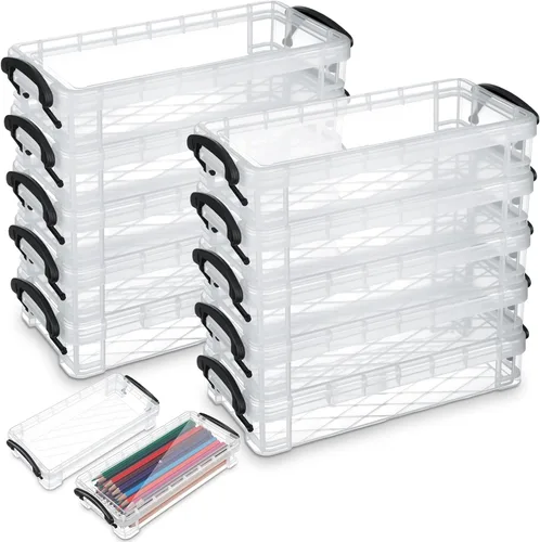 Vista 21 de Gueevin Caja de lápices de gran capacidad de plástico de 24 piezas, estuche de lápices transparente de plástico con tapa de cierre hermético, caja