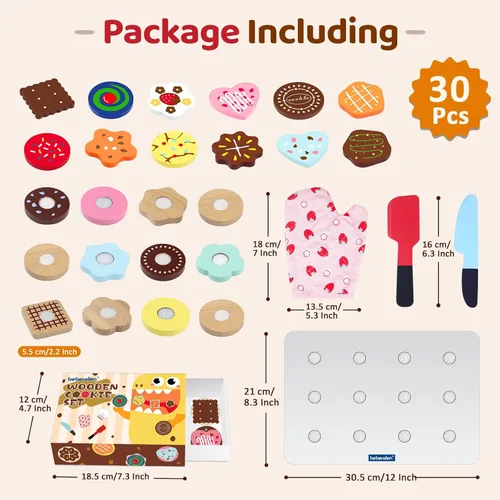 Vista 2 de Juego de Comida de Juguete de Galletas de Madera para Accesorios de Cocina Infantil, Juguetes de Comida para Niños Pequeños de 1-3, Juego