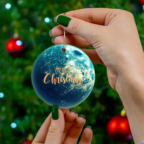 Vista 4 de Christmas Tree Ornaments Universe and Planets Christmas Ornament Keepsake Ornament Home Decor Space Enthusiast Hanging Pendants Round Ceramic Xmas