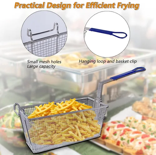 Vista 4 de Hakka - Paquete de 4 cestas comerciales para freidoras, 13.25 x 6.5 x 6 pulgadas con mango antideslizante, resistente niquelado para restaurantes