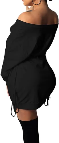 Vista 2 de GOKATOSAU - Minivestido de manga larga con cordones a los lados para mujer, sexy, casual, con hombros descubiertos