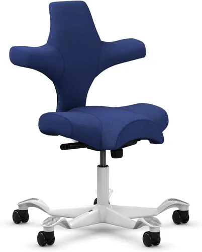 Vista 56 de HAG Capisco Sit to Stand - Silla de pie con marco blanco, tapizado, color rosa rubor Pink Blush