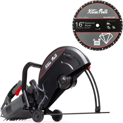 Vista 2 de XtremepowerUS 3200W Sierra Circular Demo de Corte de Disco Eléctrico para Concreto Húmedo/Seco con Rodillo de Guía de Corte de 40 cm