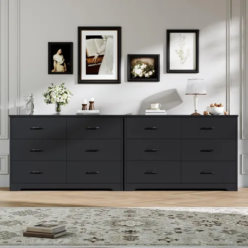 Vista 6 de LIDYUK Cómoda negra para dormitorio, cómoda de 6 cajones y cómodas, cómoda de madera moderna, cómoda de 48 pulgadas de ancho para dormitorio