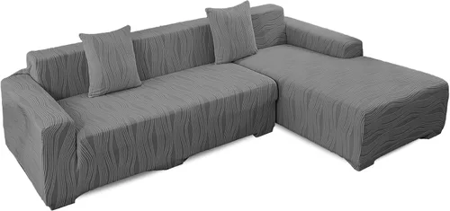 Vista 14 de MIFXIN Funda para sofá seccional, 2 piezas, elástica y elástica de 3 asientos en forma de L, protector de muebles con 4 fundas de almohada para sala