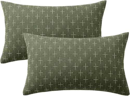 Vista 158 de MIULEE - Juego de 2 fundas de almohada decorativas de lino de arpillera navideñas, modernas, estilo campestre, rústicas, tejidas, con textura