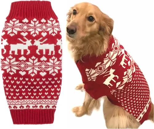 Vista 13 de Suéter para perros y gatos con motivos festivos, color rojo clásico, XS, Rojo