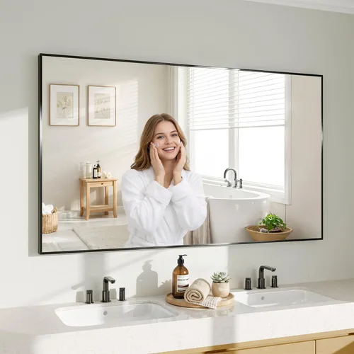 Vista 21 de Koonmi Espejo de pared rectangular negro, espejo de baño de 20 x 30 pulgadas, espejo de tocador con marco de aluminio para entrada, sala de estar