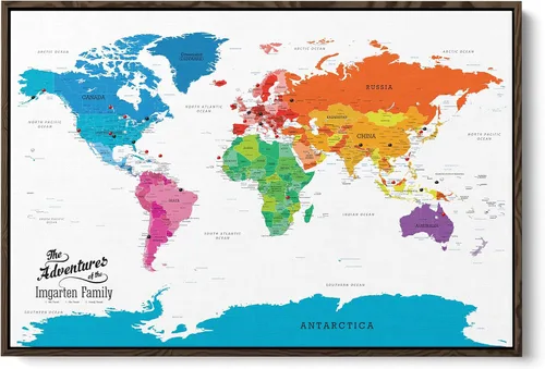 Vista 13 de Póster personalizado en lienzo enrollado con mapa del mundo, arte de pared grande de 24 x 36 pulgadas, póster de mapa del mundo colorido, decoración