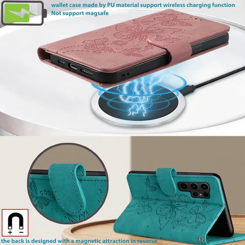 Vista 5 de Funda tipo cartera para iPhone 14 Plus, color borgoña Bloqueo RFID, soporte para 3 tarjetas, carcasa de TPU a prueba de golpes, cierre magnético